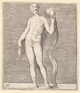 Penis Prints: Man with Crayfish and Urn of Water, published ca. 1599-1622. Creator: Unknown
