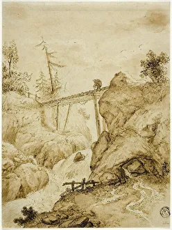 Risky Business Prints: Man Crossing Log Bridge over Torrent, n.d. Creator: Jan van Eyck