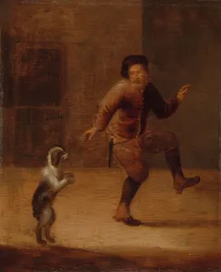 Hind Legs Prints: A Man Dancing with a Dog, c.1655-c.1665. Creator: Hendrick Bogaert