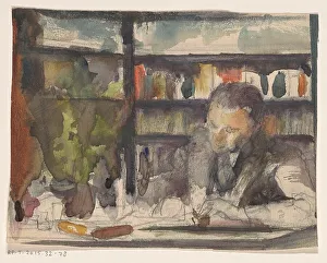 Bookshelf Prints: Man behind a desk in a study, 1900-1999. Creator: Anon