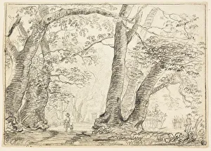 Man with Dog in Forest, n.d. Creator: Unknown