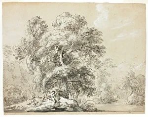 Paul Sandby Prints: Man and Dog Seated Below Trees by River, n.d. Creator: Paul Sandby