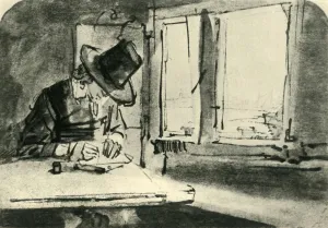 Rembrant Van Rijn Prints: Man drawing at window, mid 17th century, (1943). Creator: Rembrandt Harmensz van Rijn