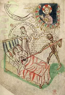 Pain Prints: Man dying of the plague, 14th-15th century. Creator: Unknown