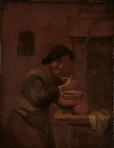 Soup Prints: Man Eating from an Earthenware Pot, c.1660-c.1680. Creator: Daniel Boone