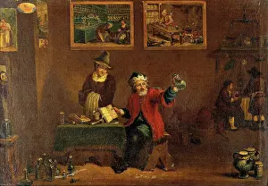 Examining Prints: A man examining a urine flask, c1680s. Creator: Follower of David Teniers II