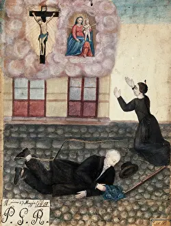 Votive Prints: A man falling over on a cobbled street in Rome