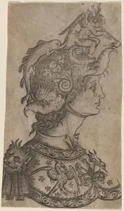 Man in a Fantastic Helmet, c. 1470 / 1480. Creator: Unknown