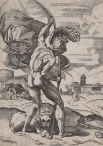 Agostino Prints: Man with a Flag, ca. 1514-36. Creator: Agostino Veneziano