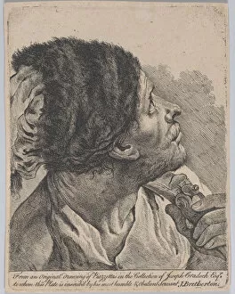 Piazetta Giambattista Gallery: Man in a fur hat holding a musket, looking upwards; after Giovanni Battista Piazzetta, 1770-1780