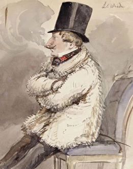 Posture Collection: Man in fur jacket and top hat sits at the far end of a chair 'L. Wiede'. (c1850s)