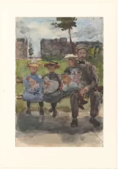 A Man with Three Girls on a Bench in the Oosterpark in Amsterdam, c.1886-c.1904. Creator: Isaac Lazerus Israels