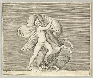 Veneziano Battista Franco Gallery: Man Grappling with Winged Horse, published ca. 1599-1622. Creator: Unknown