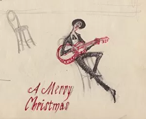 Christmas Card Gallery: Man with guitar, c1950. Creator: Shirley Markham