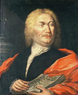 Alternative Medicine Prints: A man with a herbal and a jar of theriac: an apothecary or pharmaceutical scholar