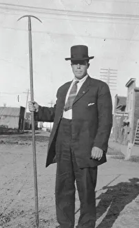 Fairbanks Alaska United States Prints: Man holding a tool, between c1900 and 1916. Creator: Unknown