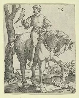 Man on Horseback holding a Falcon, ca. 1525-50. Creator: Master I.S