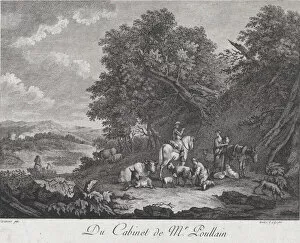Milk Gallery: Man on Horseback Speaks to Two Shepherdesses, 1780. Creator: Unknown