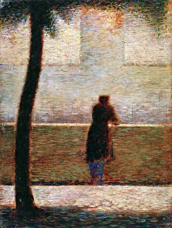 Rear View Prints: A Man Leaning on a Parapet, ca. 1881. Creator: Georges-Pierre Seurat