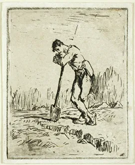 Irrigation Prints: The Man Leaning on His Spade, c. 1847. Creator: Jean Francois Millet