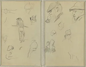 A Man Leaning on a Wall with Five Other Studies; Two Bearded Men Wearing... [recto], 1884-1888. Creator: Paul Gauguin