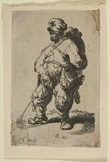 Carrying On Back Collection: A Man Making Water, 18th century. Creator: Francois Vivares