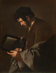 1640 Prints: Man meditating in front of a mirror, c