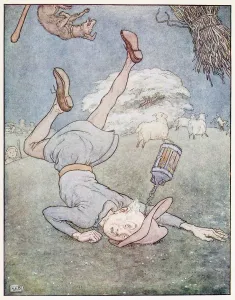 Lantern Prints: The man in the moon came tumbling down, from A Nursery Rhyme Picture Book, pub. 1914