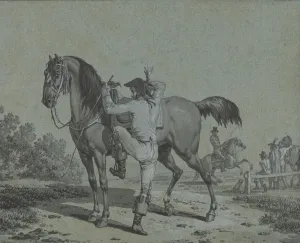 Swebach Prints: Man Mounting a Horse. Creator: Jacques Francois Joseph Swebach