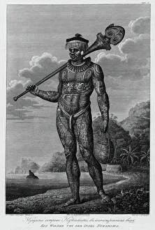French Polynesian Prints: A Man From Nukagiva Island with Tattoos on His Body