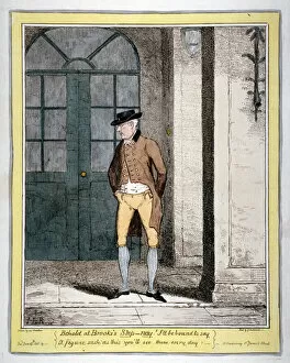 Sidewalk Collection: A man outside Brookss Club, London, 1815. Artist: George Cruikshank