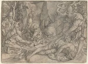 Old Master Collection: A Man Overpowered By Thieves, c. 1554. Creator: Heinrich Aldegrever