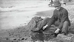 Settlers Prints: Man panning gold on Nome Beach, between c1900 and c1930. Creator: Lomen Brothers