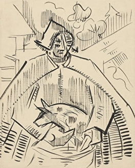 Piglet Prints: Man with a piglet, about 1942. Creator: Arnold Peter Weisz-Kubincan