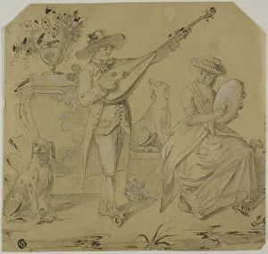 Lead White Prints: Man Playing Lute and Woman Playing Tamborine, n.d. Creator: Unknown