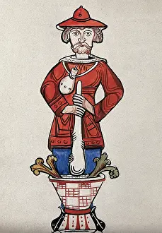 Mortar And Pestle Prints: A man pounding a mixture with a pestle and mortar - an emblem from a drug jar