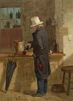 Wine Bottles Prints: Man Pouring a Drink at a Bar, c1859. Creator: Charles Felix Blauvelt