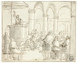 Luyken Jan Prints: Man Preaching to Congregation, n.d. Creator: Jan Luyken