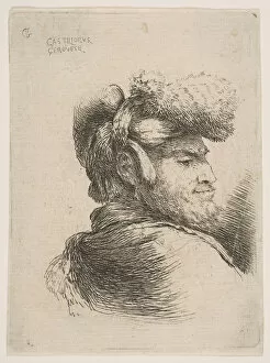 Castiglione Gallery: Man in profile facing right, wearing a fur hat, from series of Small Heads in Orie