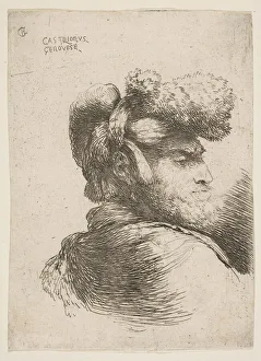 Man in profile facing right, wearing a fur hat, from series of Small Heads in Or... ca