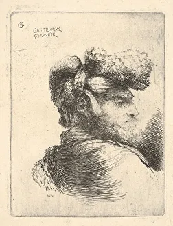 Man in profile facing right, wearing a fur hat, from series of Small Heads in Or... ca