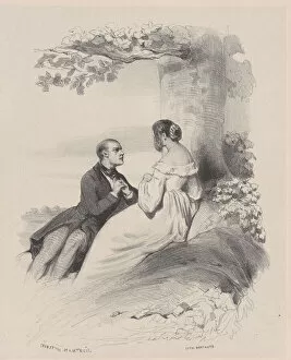 Celestin Francois Nanteuil Leboeuf Gallery: Man Proposing to a Woman whose Face is Hidden by Hair, ca. 1830-65