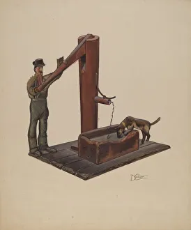 Pumping Prints: Man Pumping Water, c. 1937. Creator: Beverly Chichester