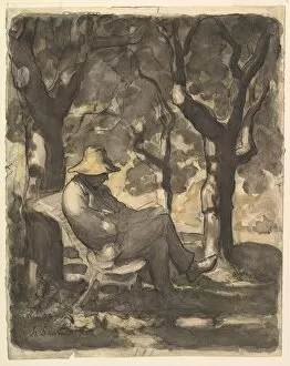 Avenue Des Champs Elysees Gallery: A Man Reading in a Garden (recto); Preliminary sketch for a Man Reading in a Garden (v