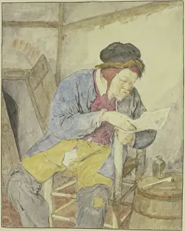 Doors Prints: Man reading a newspaper, 1688. Creator: Cornelis Dusart