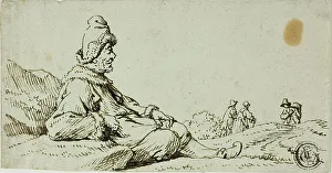Coating Prints: Man Resting in Landscape, n.d