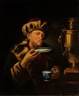 Vilna Lithuania Prints: Man at a Samovar, 1853. Creator: Jan Moraczynski