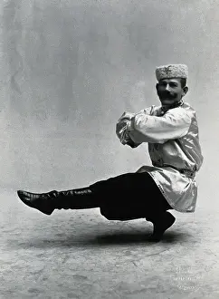 Crouching Prints: A man, in a satin tunic and fur hat