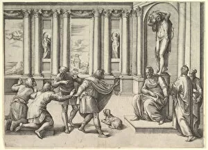 Approaching Gallery: Man Seated Beneath a Statue of Bacchus, Receiving an Audience, ca. 1530-61