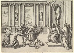 Veneziano Battista Franco Gallery: Man Seated Beneath a Statue of Bacchus, Receiving an Audience, ca. 1530-61